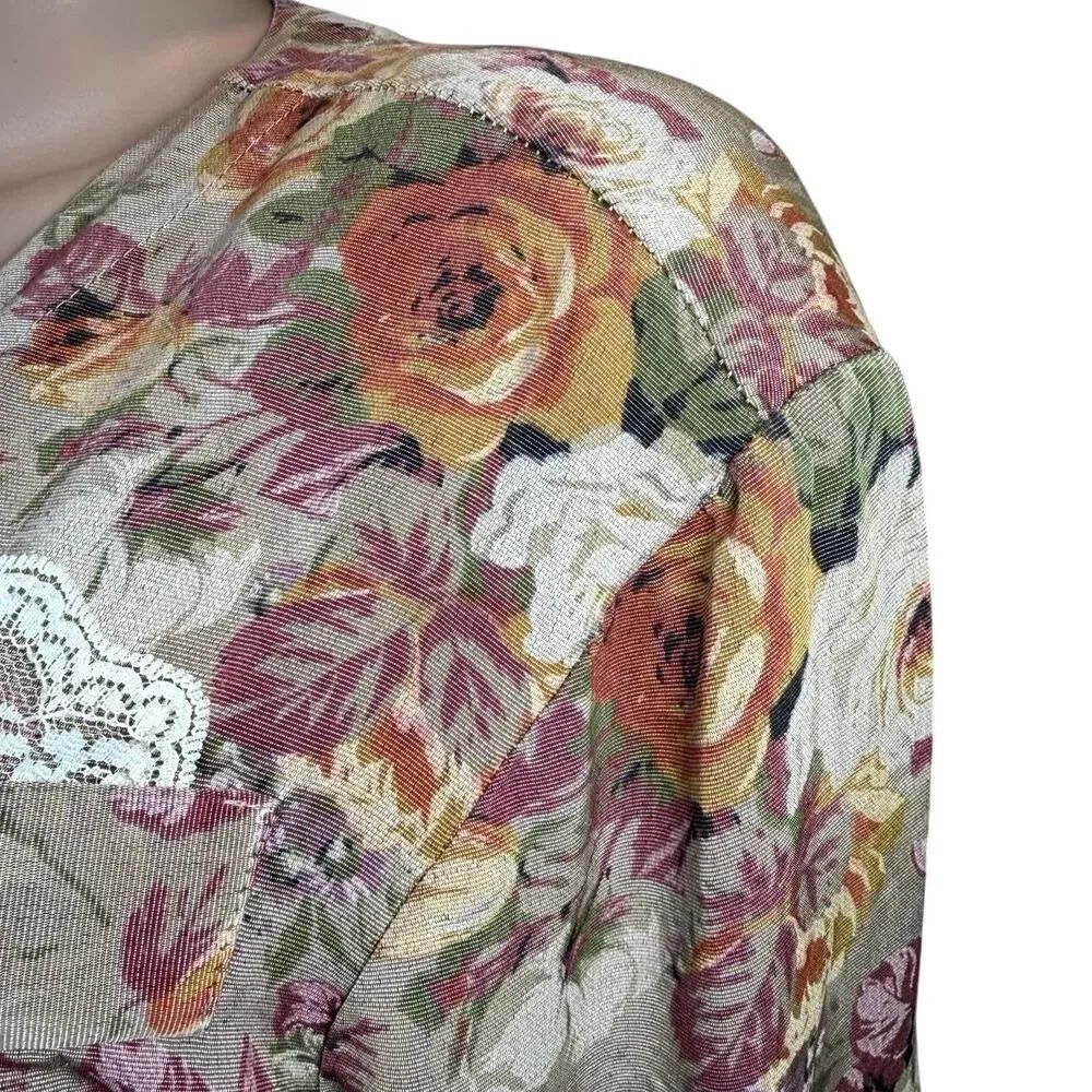 VTG 90s Floral Tapestry Grandmacore Open Jacket SZ Large Academia Granny Blazer - Picture 4 of 14